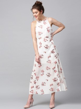 SASSAFRAS Women Maxi White, Pink Dress ...